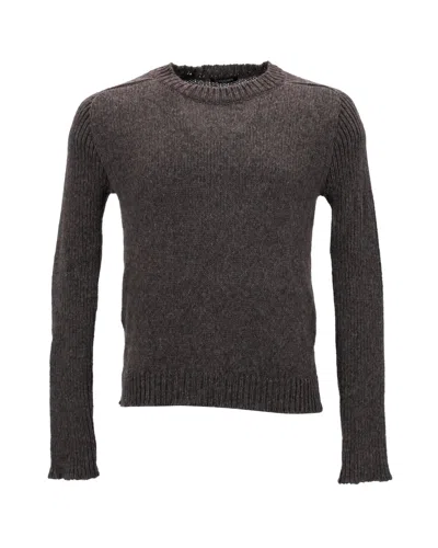 Balmain Knitted Crewneck Sweater In Brown Wool