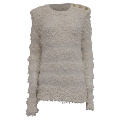 Balmain Knitted Crewneck Sweater In White Cotton In Neutral
