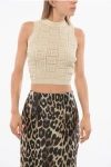Balmain Knitted Crop Top With All-over Monogram In Multi
