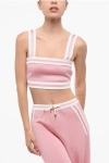 Balmain Knitted Crop Top With Zip Closure In Pink