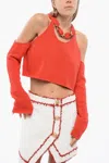 Shop Balmain Knitted Cropped Top With Chain In Red