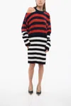 Balmain Button-embellished Cutout Striped Wool-blend Dress In Multi