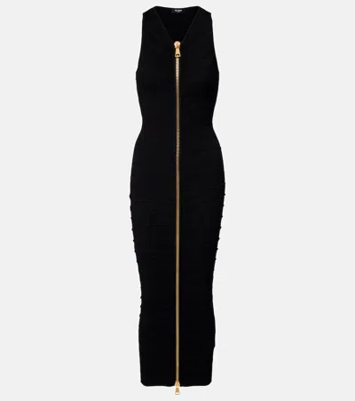 Balmain Knitted Cutout Midi Dress In Black