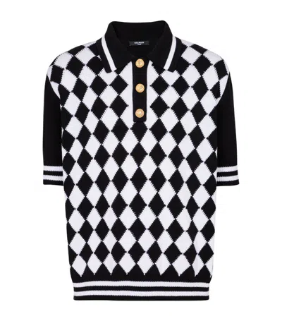 Balmain Diamond Polo Shirt In Two-tone Cotton In Multi