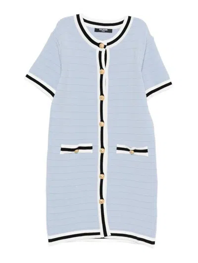 Balmain Kids' Knitted Dress In Blue