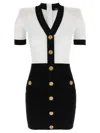 Balmain Fitted Black Dress With Ribbed Texture And Gold Accents In Black