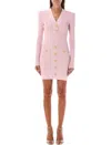 Balmain Long-sleeve Buttoned Short Knit Dress In Light Rose