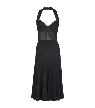 Balmain Knitted Halterneck Midi Dress In Black