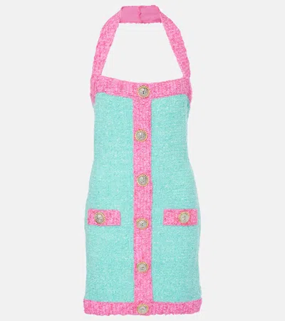 Balmain Button-embellished Tweed Minidress In Multi