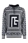 Balmain Maxi Monogram Scarf Hooded Sweater In Blue