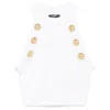 Balmain Halterneck Knit Cropped Top With Gold Buttons In White