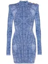 Balmain Knitted Jacquard Mini Dress - Women's - Viscose/polyester/polyamide In Blue
