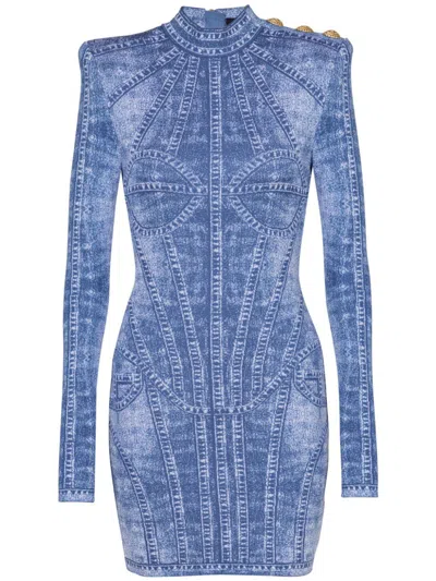 BALMAIN KNITTED JACQUARD MINI DRESS