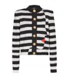Balmain Face Mariniere Knit Strong-shoulder Cardigan In Black