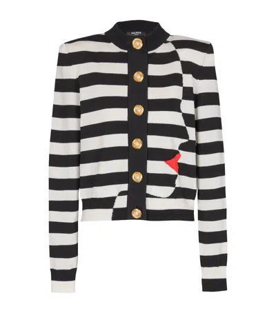 Balmain Women's Buttoned Face Mariniere Knit Cardigan In Black