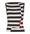 Balmain Boat-neck Face Mariniere Knit Tank Top In Black