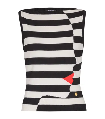 Balmain Boat-neck Face Mariniere Knit Tank Top In Multi