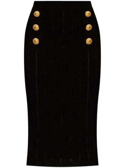 Balmain Knitted Midi Knitwear Skirt In Black