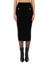 Balmain Black Plain Ribbed Knit Midi Skirt