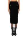 Balmain Ribbed High Waist Midi Skirt With Button Detailing In Black