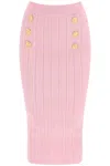 Balmain Feminine Embossed Knit Midi Skirt In Pink For Ss24