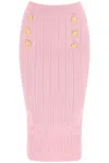 Balmain Feminine Embossed Knit Midi Skirt In Pink For Ss24 In Pink