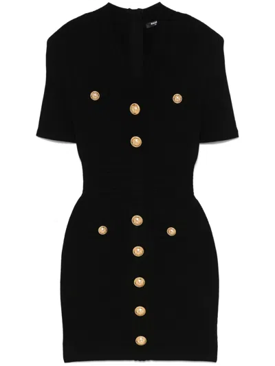 Balmain Viscose-blend Knit Mini Dress In Black