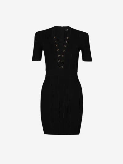 Balmain Knitted Mini Dress In Black