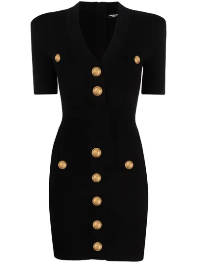 Balmain Viscose-blend Knit Mini Dress In Black