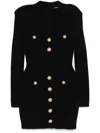 Balmain Mini Black Dress With Golden Buttons In Stretch Viscose Woman In Black
