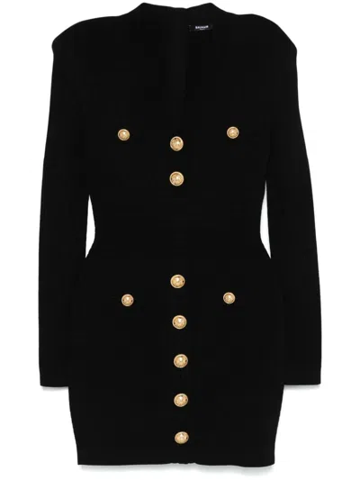 BALMAIN BUTTON-EMBELLISHED KNITTED MINIDRESS