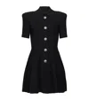 Balmain Short-sleeve Button-front Ribbed Knit Mini Shirtdress In Black