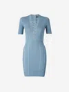 Balmain Lace-up Ribbed Body-con Mini Dress In Blue