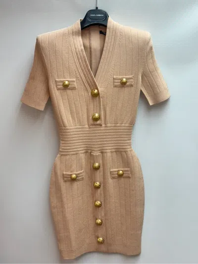 Balmain Knitted Mini Dress In Brown