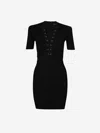 Balmain Black Laced Minidress In V-neck Decorated With A Bow, Gold Metal Eyelets