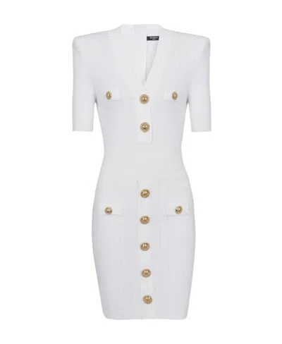 BALMAIN BALMAIN RIB-KNITTED V-NECK DRESS