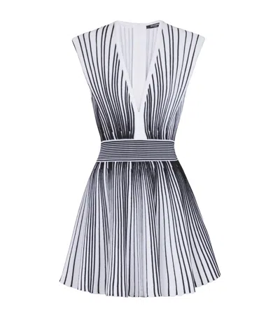 Balmain Striped Knitted Mini Dress In White