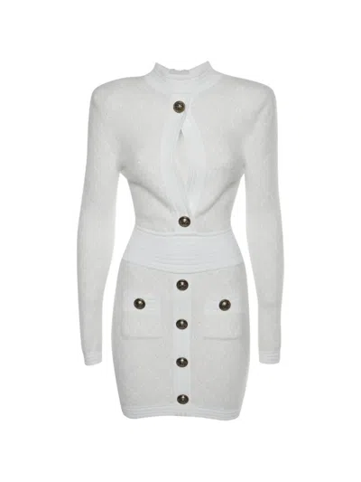 Pre-owned Balmain Knitted Mini Dress In White