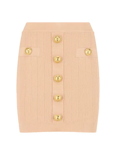 Balmain Knitted Mini Skirt Pink In Brown