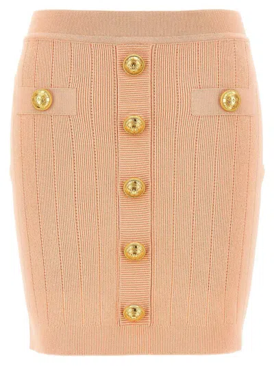 Balmain Buttoned Knitted Midi Skirt In Pink
