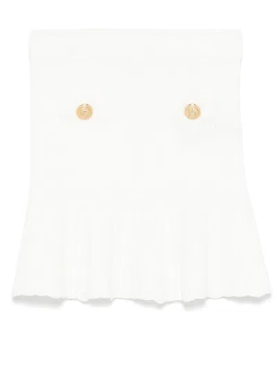 Balmain Pleated Knitted Skirt In White