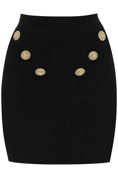 Balmain Knitted Mini Skirt With Embossed Buttons In Black