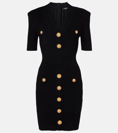 Balmain Viscose-blend Knit Mini Dress In Black