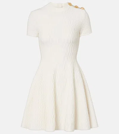 Balmain Croc Textured Short Sleeve Dress In Yellow