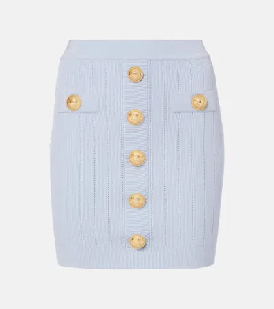 Balmain Knitted Miniskirt In Blue