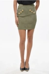 Balmain Knitted Miniskirt With Logoed Buttons In Green