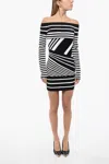 Balmain Stripe Off The Shoulder Long Sleeve Minidress In Multi