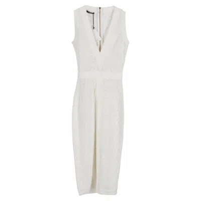 Balmain Knitted Plunging Neckline Midi Dress In White Viscose