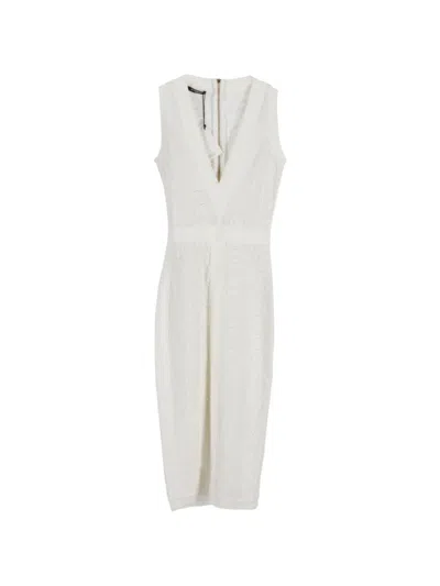 Pre-owned Balmain Knitted Plunging-neckline Dress In White