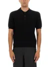 Balmain Textured Black Knitted Polo With Classic Collar In Black